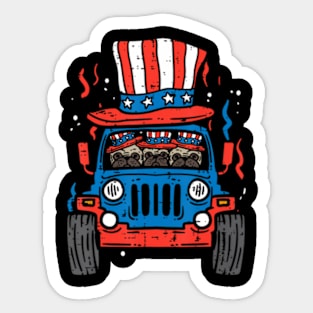 Pugs Monster Truck Us Flag 4Th Of July Fourth Toddler Boys Sticker